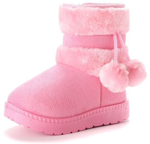 Yeeteepot Botas de Nieve para Niños Invierno Calentar Anti-Deslizante Botines Niñas Felpa Forradas Zapatos Cómodos Ligero Planas Zapatos Botas de Bebés Unisexo， Rosa 23 EU = 24 CN