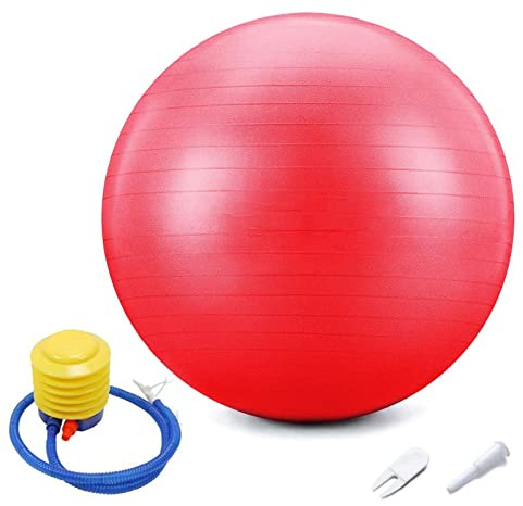 Ballon Fitness Yoga Pilates Ball, 45-95cm, Entraînement Physiothérapie Ballon D'accouchement pour Yoga, Ballon Gymnastique Anti-éclatement, Pompe Air Cadeau à La Maison (45cm/17.72in,Red)