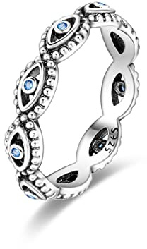 NARMO Anillos de ojo malvado para mujeres 925 anillos de plata de ley apilables anillos de dedo ojos azules de ojo azul turco regalos de joyería tamaño 17