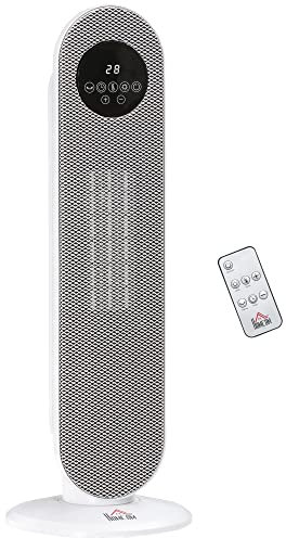HOMCOM Chauffage d'appoint Radiateur soufflant Radiateur céramique oscillant 15-40°C avec Télécommande 1300/2000W, 21 x 21 x 63,5 cm