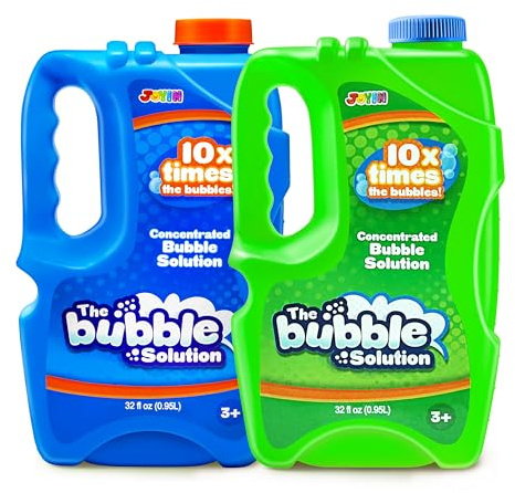 JOYIN 2 Bottles Bubbles Refill Solutions 64 oz (up to 5 Gallon), Concentrated Solution for Bubble Machine, Gun, Wand Refill Fluid Summer, Easter Toys (Blue+Green)