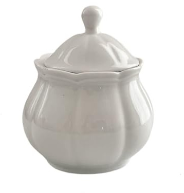 WAIT FLY Vintage Embossed Ceramic Sugar Bowl with Lid, Sugar Container, Sugar Jar for Kitchen Countertop, Coffee Bar-White-Sugar Bowl