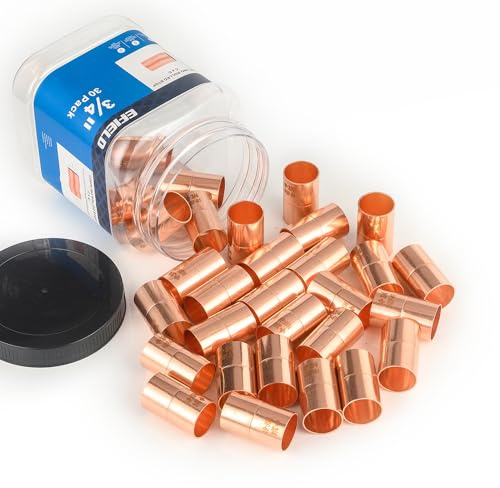 30-Pack EFIELD 3/4 C X C Copper Coupling With Rolled Stop, LF Copper Plumbing Fittings with Sweat Solder Connection, Pro Pack,(COPPER070)