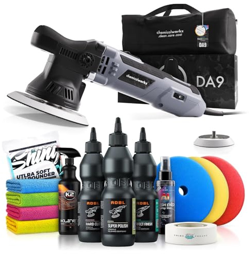 Poliermaschinen Set: chemicalworkz DA9 Exzenter Poliermaschine + ADBL Politur Set + Royal Pads Premium Polierpads + Dr. Wack Lackversiegelung + Zubehör | 14-teilig