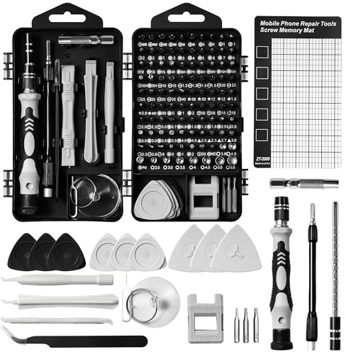 122 in 1 Feinmechaniker Werkzeug Set, Handy Reparatur Werkzeug Set mit 101 Feinmechaniker Schraubendreher Bits für PC Computer iPhone Laptop Tablet PS5 Xbox Uhren Kamera Brillen (Grau)