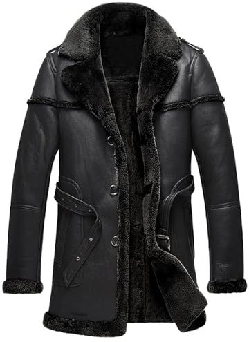 New Aviator Raf Leather Jacket WW2 Bomber B3 Flying Pilot Airforce Genuine Leather Jacket Men Real Sheepskin Fur Coat (UK, Alpha, L, Regular, Regular, Black with Black Fur)
