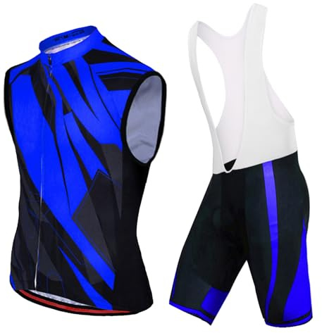 Abbigliamento Ciclismo Uomo Completo Bici MTB Estivo,Tuta Ciclista Maglietta da Ciclo Senza Maniche Gilet e Salopette Pantaloncini con 9D Gel Imbottiti,Maglia Bicicletta Asciugatura Rapida(19,L)