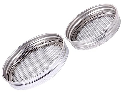 CIYODO 2sets Stainless Steel Sprouting Can Lids Fine Mesh Screen Wide Mouth Mason Jars Accessories