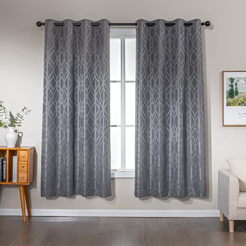 Amazon Basics Jacquard 2-Piece 100% Blackout Curtains, Living Room and Bedroom Drapes, Thermal Insulated Window Treatment, 42x72, Grey
