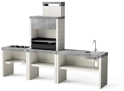 TUOZI - PACK 4 PLAN – COCINA DE EXTERIOR PLAN 1 PLUS FULL – Barbacoa Modular con Parrilla de Acero Inoxidable, Fregadero y Cocina a Gas (266 x 47 x 192 cm)