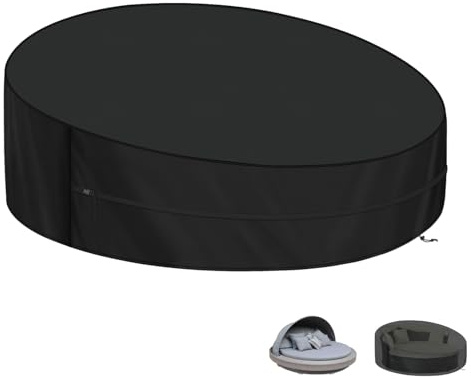 LAMUNI Copertura per Isola Solare Rotonda Coperture per Divano Letto da Giardino, Tessuto Oxford 420D Copri Isola Divano Esterno, Impermeabile Copertura Isola Prendisole da Giardino, 165x90/50cm