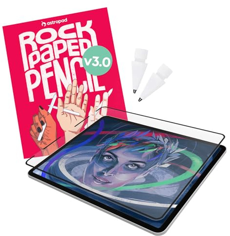 Astropad Rock Paper Pencil v3.0 (2026) – Paper Screen Protector for iPad Pro 13″ (M4, M5) & iPad Air 13″ (M2/M3/M4) + 2 Apple Pencil Tip Replacements – Compatible with Pencil 1/2 & Pencil Pro