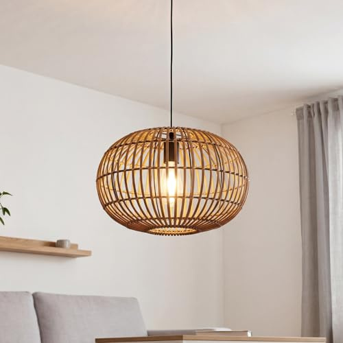 Lampadario in bambù intrecciato Moderno Metallo Tavolo da pranzo nero per sala da pranzo soggiorno E27 rotondo Ø40 cm accogliente abitabile Lampada a sospensione Boho Cesto