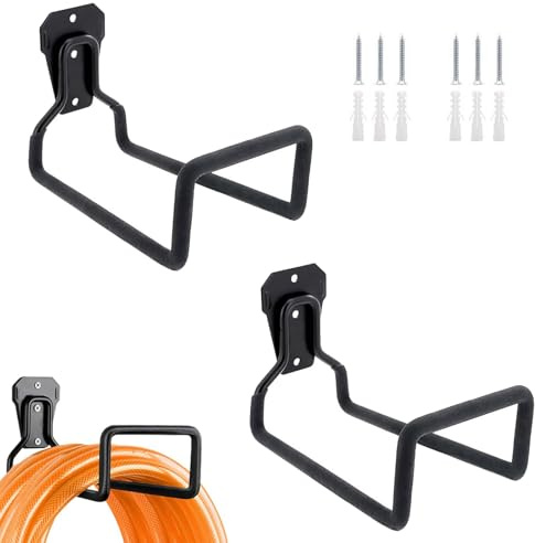 Yilceemy 2 pezzi supporto per tubo da giardino a parete, Supporto per tubo in metallo, adatti per giardini esterni, garage, supporti per tubi dell'acqua (nero)