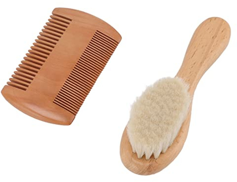 Hamwesh Juego de Cepillo para el Pelo y Peine de Madera para bebé, Peine de Doble Cara para Prevenir la Sarna Lechosa en Recién Nacidos, Apto para Baño de bebé, Color Marrón
