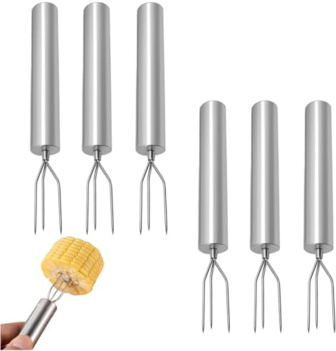 ZIJANG 6 Pièces Fourchettes à Pommes de Terre en Acier Inoxydable, Fourchettes à Fruits et Légumes avec Casque Sécurité, Fourchette à Maïs avec 3 Embouts, Réutilisables pour Griller, Légumes, Fruits