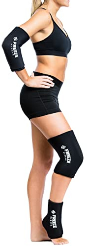 FREEZE SLEEVE Kühlbandage mit Wärmefunktion. Wiederverwendbar und hält von selbst mit 360° Wirkung Kühlpack für Knie Ellbogen Gelenke hilft bei Tennisarm Knieschmerzen (Schwarz - L)