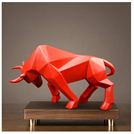 nice--buy Stier Statue Harz Bulls Skulptur Home Decor Börse Markt Glücksstatuen 35,6 cm Abstrakte Figur Business Geschenk Home Dekoration Moderne Accessoires (Rot)
