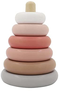 Green Rhino Stapelturm für Kinder aus Holz | Lern-Spielzeug aus Holz | für Babys & Kleinkinder | rosa Pastellfarben | kindgerecht Lernen | fördert die Feinmotorik | in Geschenkverpackung | ca 13cm