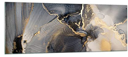 ARTTOR Vidrios decorativos Oscuro Abstracción Oro Cuadro Sobre Vidrio Moderno 140x50cm Decoracion Salon Cocina Cuadros Pared Impresiones Grande XXL Impresión en Cristal Wall Art Prints GAB140x50-4824