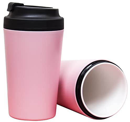 Klaraber Travel Coffee Cup, Ceramic Lined Travel Mug with Leakproof Lid, Insulated & Reusable, Eco-Friendly for Hot & Cold Drinks 350ml (Pink)