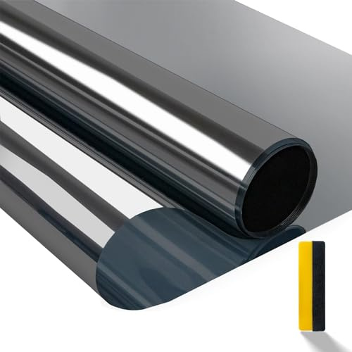 Zindoo Pellicola Oscurante per Vetri Pellicola per Vetri Finestre Pellicola Specchio da Finestra Riflettente Monodirezionale 99% Anti-UV Controllo del Calore, Adatto per Ufficio Casa, Nero 90x400cm
