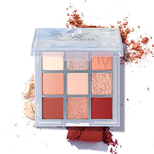 Palette Ombretti, FV Palette di Ombretti, 100% vegana, ultra sfumabile, texture vellutata, 9 colori ricchi con opaco, shimmer, glitter, ombretto occhi a lunga durata(blushed nudes)