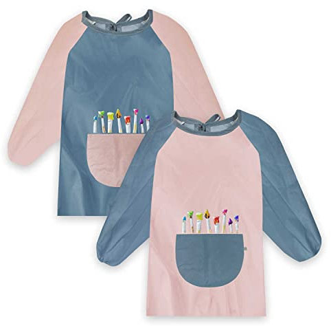 Ovtai Malschürze Kinder, Malkittel, 2 Stück 5-11 Jahre Malkittel Kinder, Malkittel für Schulkinder, Malerkittel Kind, Kinder Malkittel Geeignet zum Basteln Malen Backen Kochen