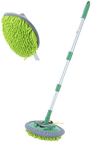 TOPWAY Car Wash Brush Extendable Aluminium 55-108CM Long Handled 2 in 1 Chenille Microfiber Car Wash Mop Cleaning Mitt for Washing Truck SUV RV Trailer Caravan and Household