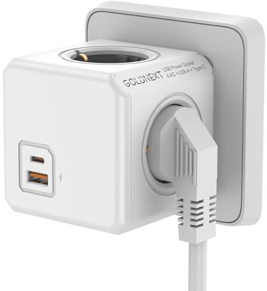 GOLDNEXT Multiprise USB C, Prise Multiple USB Cube 6-en-1 Bloc Multiprise Murale Secteur avec 4 Prises AC 3680W, 1 USB A et 1 Type C, Multi Prise Electrique Murale Chargeur Idéal pour Domicile, Bureau