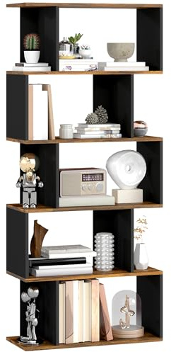 HOMCOM Scaffale Libreria a 5 Ripiani, Mobile Libreria Moderna in Legno con 10 Scomparti Aperti per Casa e Ufficio, 70x29.5x163cm, Marrone Rustico