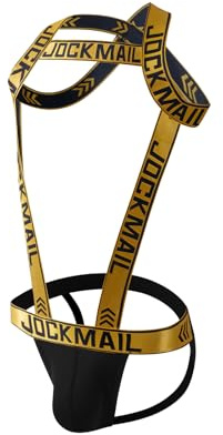 Mens Harness Sport Shoulder Strap with Jock Strap Fitness One-piecs Mens Harness with Jockstrap Bodysuit (yellow, L)