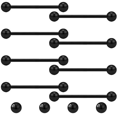 Gojewen Piercing Langue Mamelons 14G 18MM Noir Acier Inoxydable Piercing Droite Barre Piercing Langue Piercing Teton Pour Les Femmes Hommes