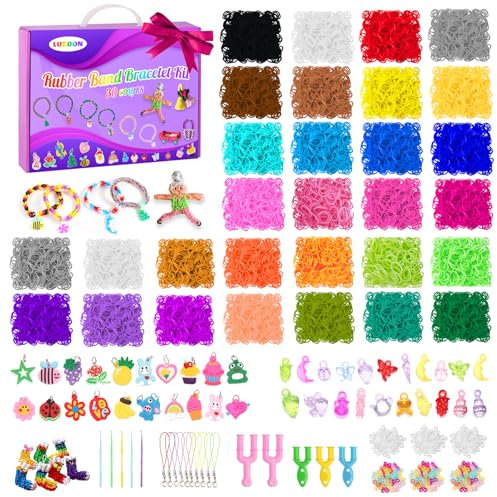 LUZOON 10000+ Loom Bänder XXL Nachfüllen Set, 30 Farben Armbänder Selber Machen Gummibänder Kinder Basteln Schmuck Selber Machen Set Schmuckbastelsets für Kinder Mädchen Jungs