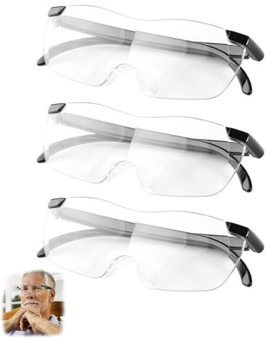 3 Stück Vergrößerungsbrille 350%, 250%, 200%, Lupenbrille mit Etui, tragbare Leselupe für Naharbeit, Blaulichtfilter, ideal für Nähen, Handwerk, Reparatur, Lesen, Senioren