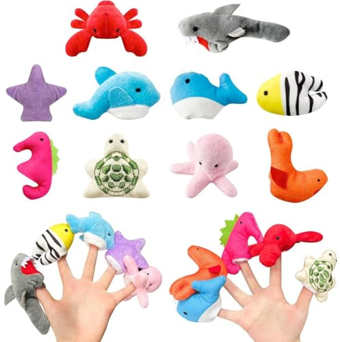 ZEPIQOR 10 Pcs marionetas de mano para niños, Suave Marioneta Dedo Animales Muñecos Dedo, Juguetes Bebe Regalo para Fiesta Cumpleaños Niños Bautizo Fiesta Bebé（animales marinos）