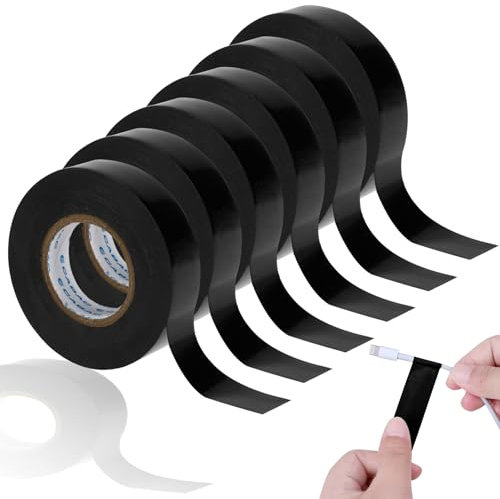 6 rollos de cinta aislante negra, 20 mm x 20 m, cinta adhesiva de PVC negra, autoadhesiva, autoadhesiva, autoadhesiva, resistente al agua, para aislar, reparar, hacer paquetes de cables eléctricos