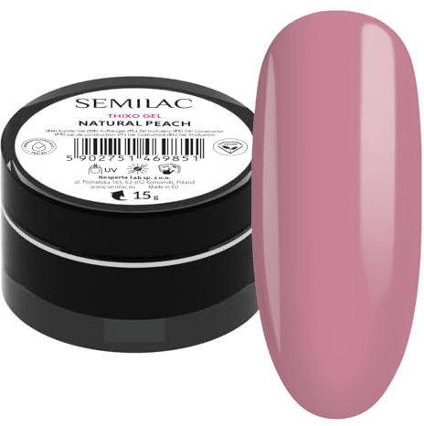 Semilac Builder Thixo Gel Natural Peach 15g – Aufbau für Nagelverlängerung & Nagelaufbau – UV LED – Thixotrop & Selbstglättend – Halbdeckendes Cover-Gel