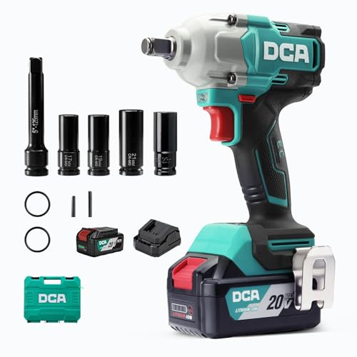 DCA Avvitatore a Impulsi Brushless da 20V, 682Nm di Coppia Massima, Attacco ad Anello da 13mm, Batteria al Litio da 4000mAh*2, 4 Modalità, Luce LED, Design Compatto, Funzione Smart Loosen, ADPB520