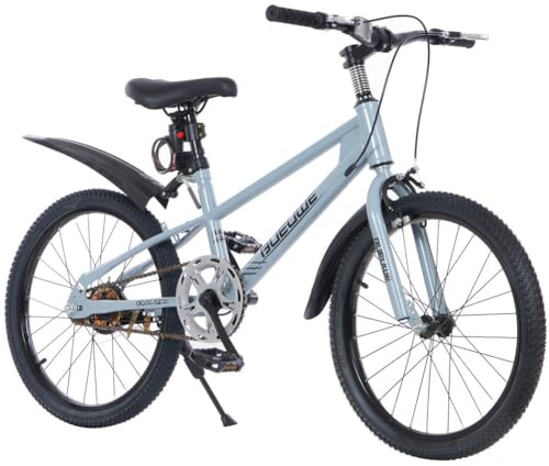 LNRLZYLS Kids Mountain Bike 20/24 Inch for Boys Girls Ages 7-15, Dual V-Brake Bicycle with Rotating Handlebar, Bike Lock, Mudguards, Kickstand & Anti-Slip Tires,Misty Blue,24 Inch