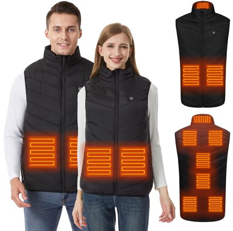 CHANGEOWN Heated Vest for Women and Men, Heated Gilet with 9 Carbon Fiber Heating Pads, USB Rechargeable Heating Vest with 3 Temperature Settings Suitable for Outdoor Sking Hunting Hiking Camping