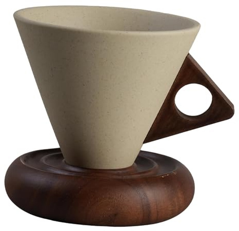 FytStycale Taza de Café para Cacao Y Vaso para Expreso con Posavasos de Madera Y Mango Ergonómico para La Oficina O como Regalo Festivo, L