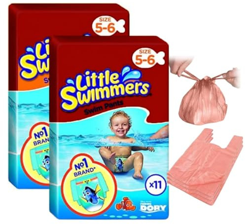 Swim Nappies Size 5-6, with Nappy Bags for Swim Nappy, Little Swimmers, Disposible Swimming Nappies for Babies (12-18kg) x 22 - Waterproof Nappies Great for Summer, Indoor, Outdoors Pools