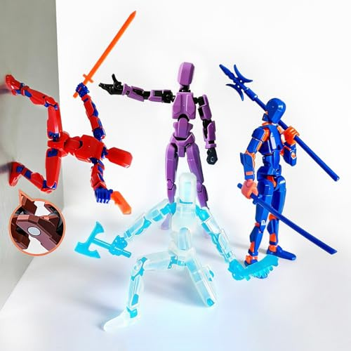 T13 Action Figure Model Toys: 4 Pack Titan Lucky Dummy 13 Assembly Completed Multi-Jointed Movable Figures with Magnetic Feet Toy Set for 6+ Year Old Boys Kids Adults Birthday Gifts for Model Lover