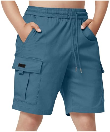 duxyoz School Shorts for Boys Kids Bermuda Shorts Knee Length Cargo Pants with Multi-Pockets Summer Trousers Loose Fit Casual Sweat Short School PE Pull On Sports Trousers Athletic Streetwear