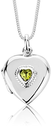 DTPsilver® Colgante/Medallón en forma de Corazón de Plata 925 – Cadena ajustable 40-45 cms - Peridoto
