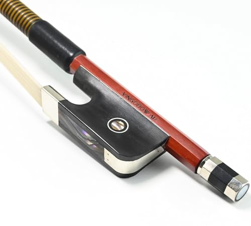 Full 1/2 Size 68.5cm Natural White Horse Hair Upright French Bass Bow VINGOBOW 310BF Colorful Shell Straight for Advanced Player Strong and Great Bounce Pernambuco Performance Warm Clear Tone