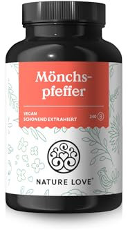 NATURE LOVE® 240 Capsule Agnocasto - Estratto 4:1 da Vitex Agnus Castus - Ad alto dosaggio con 10 mg per capsula - Senza inutili additivi, vegano, testato in laboratorio e made in Germany