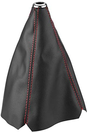 Gear Shift Knob Cover,Universal PU Leather Bright Black Gear Shift Knob Cover Red Stitch Gear Gaiter Boot Cover Black