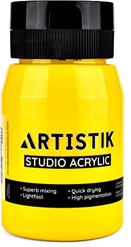 Artistic Acrylic Paint Jar - High-Pigment, Fade Proof Painting Supplies, Suitable for Canvas, Wood, Leather, Fabric, Stone & Craft - Med Yellow 500ml